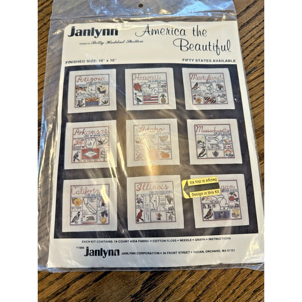 Vtg Janlynn Cross Stitch Kit America the Beautiful Illinois State 10x10 1986 NEW